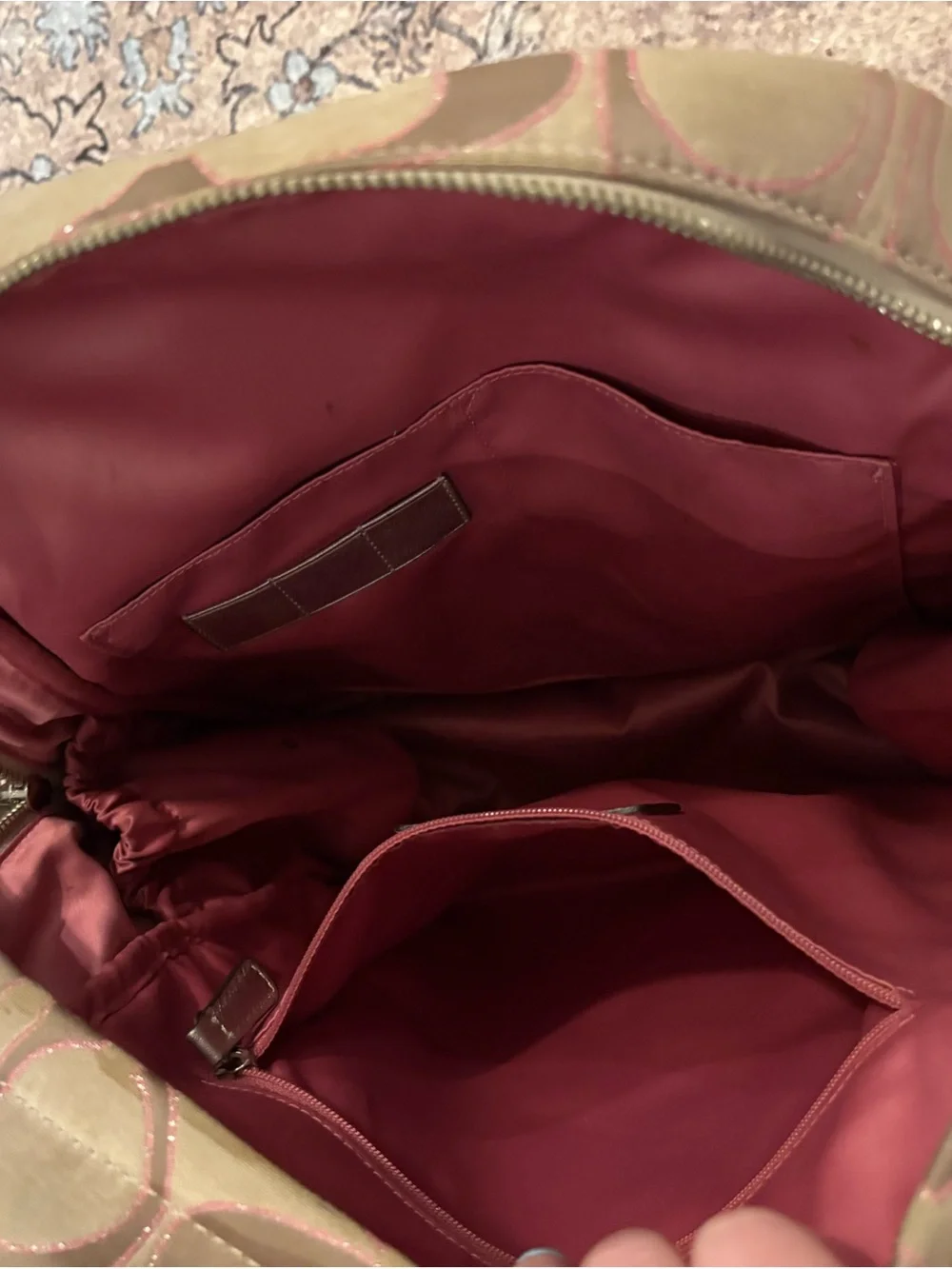 Coach Beige and Pink Signature Canvas Backpack